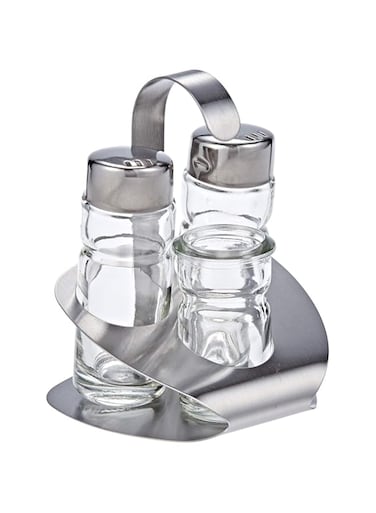 Harmony 83113 Salt, Pepper And Toothpick Bottles With Metal Stand Set - 2 Pieces,Clear