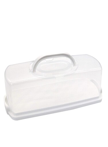 Plastic Rectangular Bread Box with Portable Handle, Loaf Cake Storage Container Box for Storing Banana Bread,Pumpkin Bread (White)