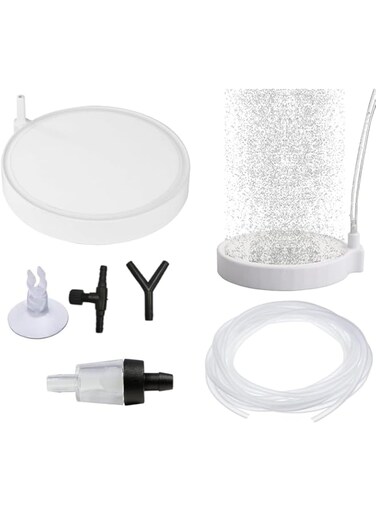 KWSLIN 1 Set Fish Tank Nano Air Stone Kit, 5cm Nano Bubble Stone Oxygen Aerator Dissolved Oxygen Diffuser, Include 2m Air Hoses, Suction Cup, Check Valve, Regulating Valve, Air Hoses Connectors, White