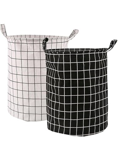 Nozibye 2PCS Laundry Basket，Foldable Fabric Dirty Clothes Basket With Handles, for Washing and Kitchen,Toy Storage 35x44cm(Black+White)