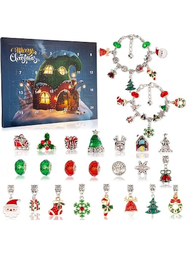 OuMuaMua Christmas Advent Calendar Bracelets 2022 for Girls 24 Days Xmas Countdown Calendar DIY Jewelry Making Kit Gift 22 Charm Beads 2 Bracelets for Kids Teens Women