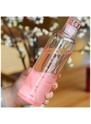 Generic 500 ML Water Botlle Classic Crystal Glass Bottle Cap Silicone Paded Leak Proof 16 Oz Premium Bottle for Men Women &amp; Kids (Pink)