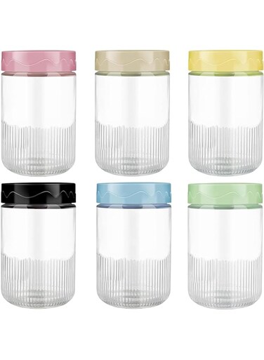 Tazweeq 6 Pack 16 oz Glass Jars with Airtight Lids, Leak-Proof Mason Jars for Overnight Oats, Snacks, Yogurt, Spice &amp; Sugar Storage, Includes 3-in-1 Cleaning Brush with Durable TPR Brush Head