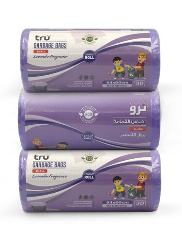 Lavender Scented Garbage Bags Compact Roll 54x60cm 10 Gallon ( 30pc x 3 Rolls ) 90 bags