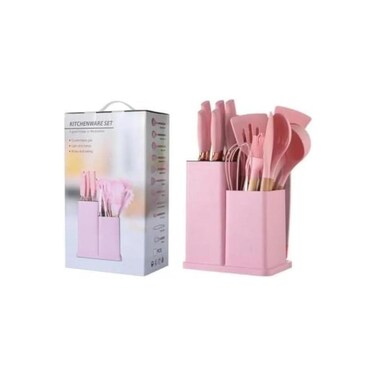19pcs pink silicone spatula set with holder&mdash;BPA-free, heat-resistant, safe for nonstick cookware.