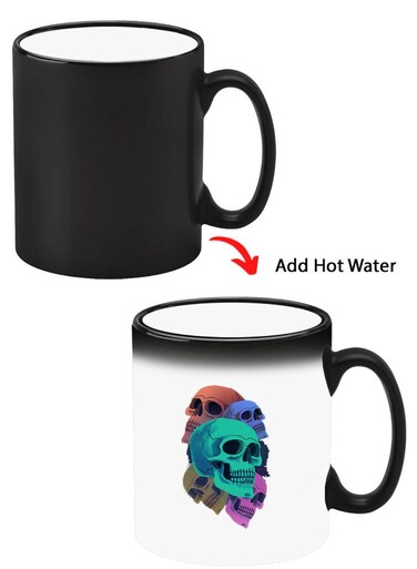 Color Changing Heat Sensitive Ceramic Mug, Image Revealed When HOT Liquid is Added! Colourful Skull