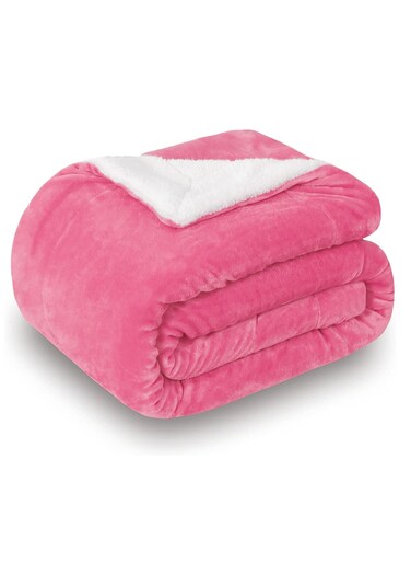 Sherpa Blanket Single Size Twin Plush Throw Blanket Reversible Flannel Fleece Lamb Blanket Warm and Plush Travel Blanket Pink 160x220 cm