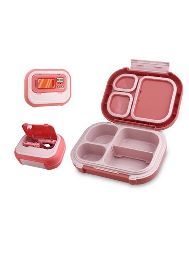 840ML Bento Box, Plastic Lunch Box for Kids with Spoon &amp; Fork - Microwave Safe, Detachable Design, Children's Meal Container - Pink