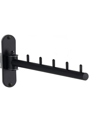 Tazweeq Folding Wall Mounted Clothes Hanger Rack with Swing Arm, Foldable 180&deg;Rotation, Stainless Steel 304 Folding Clothes Hanger Drying Rack Rod, for Laundry Room Valet Hook (Black)