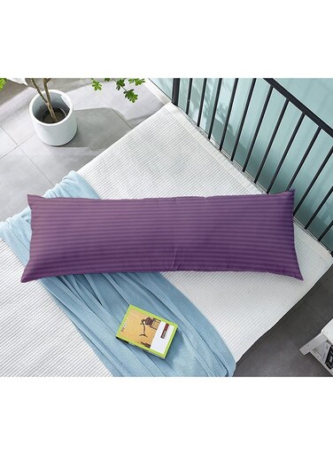 Linen Klub Krude Long Body Pillow 1pc, Fabric: 100% Polyester 85 GSM Microfiber 1 cm Stripe Super Soft, Filling: 1300 gm Hollow Fiber Comfort, Breathable &amp; Ultra Soft Size: 45 x 120 cm, Color: Lilac