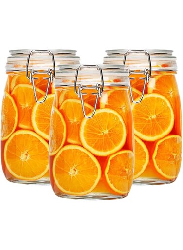 UBP Glass Storage Jars, Airtight Glass Canister with Lids, Large Food Storage Containers, Set of 3 Mason Jars for Food Storage, Kitchen Fermenting and Canning Cereal (1000ml-3pcs)