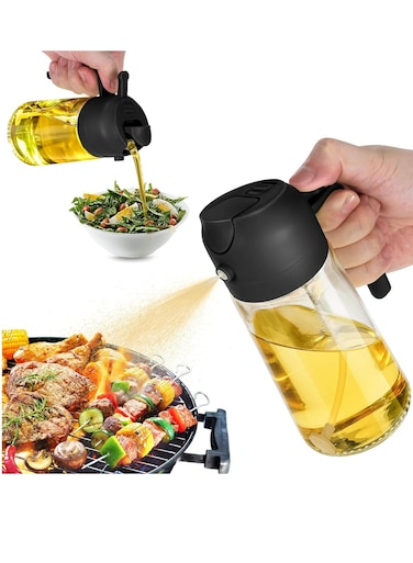 470ml Glass Oil Sprayer for Cooking 2 in 1 Olive Oil Dispenser Bottle for Kitchen, 16oz Premium Glass Oil Bottle, Food Grade Oil Mister for Air Fryer, Salad, Frying, BBQ