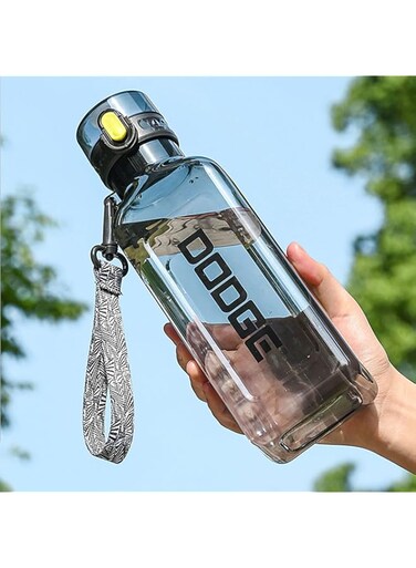 Water Bottle 1L BPA Free Leak Proof Gym Bottle, Portable Transparent Square Creative Sport Water Bottles for kids Fitness Gym Office Camping Outdoor Sports and Exercise (Black)