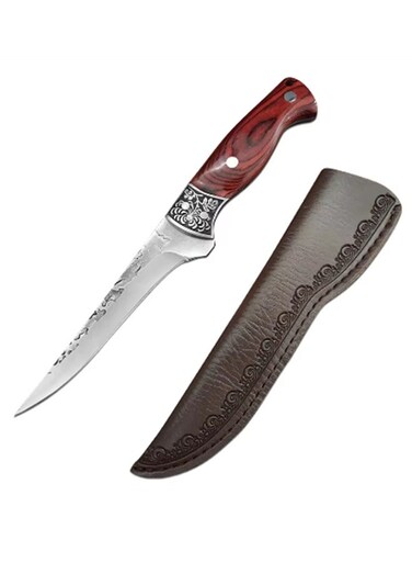 Boning Knife for Meat Cutting, Professional Chef Deboning Knife, Butcher Trimming Fillet Knife for Meat Fish, Full Tang Wood Handle Knife for Kitchen, BBQ (Straight-5.1'')