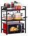 Extendable Microwave Oven Rack, Adjustable Microwave/Toaster Shelf Heavy Duty Stand Kitchen Counter Top Organizer,3 Tier with 6 Hooks,Black