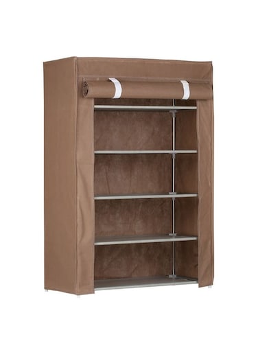 5-Tier Shoe Storage Rack With Cover Brown/Silver 91x60cm