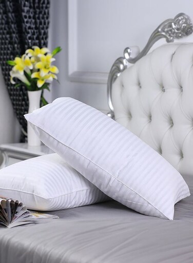 IN HOUSE Set of 2-Pieces of Hotel Pillows, for Back, Neck, and Shoulder Support Soft Fluffy Stripe Hotel Pillows Microfiber White 90x50cm