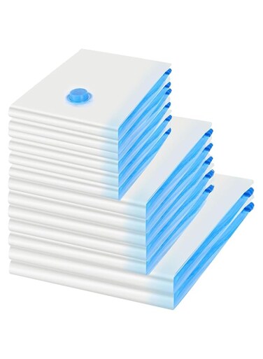 Beauenty Vacuum Storage Bags Set, Three Size Reusable Travel Compression Bags with Hand Pump for Packing (12 Set,5 Small+5 Medium+2 Large)