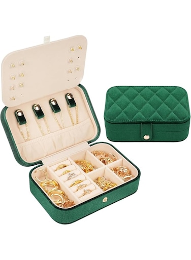 Paporich Velvet Jewelry Case Organizer for Travel, Jewelry Organizer Box with Mirror Travel Gifts for Women and Girls (Emerald Green Velvet)