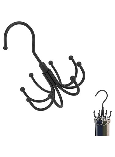 Duomama Rotating Belt Hanger Organizer - Closet Accessories Rack for Belts, Ties, Scarves, Purses, Bras &amp; Tank Tops - Space Saving Storage Hook - Black