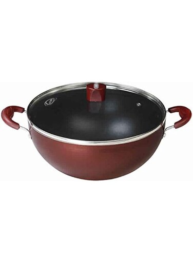 NIRLEP by Bajaj Electricals Select J Class 3 Ltr 2.6 mm Aluminium Non Stick Induction Deep Kadhai with Lid (Maroon, 24 cm)
