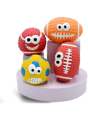 4pcs Squeaky Dog Ball, Latex Rubber Dog Squeak Toys,pet toys pet latex toys,Soft Bouncy Fetch Balls for Medium Small Pets Interactive Play (multicolour）