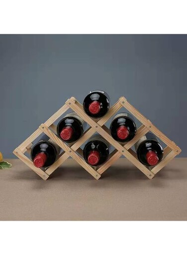 LINGWEI Foldable Wooden Wine Rack Free Standing,Countertop 6 Bottles Capacity Wine Holder,Folding Wood Wine Storage Rack Display Shelves for Home, Kitchen, Bar, Cabinet, Pantry.