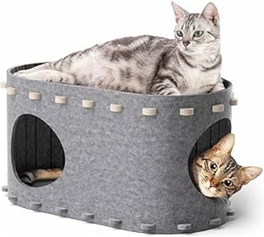 Angju Cat Cave Beds for Indoor Cats, Pet Cat House for Multiple &amp; Large Cats Up to 10kg, Scratch Resistant Peekaboo Cat Caves, Foldable Cat Hideaway Enclosed Bed, PeekaPurr