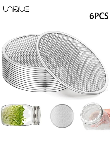 6 Pack Sprouting Lids - Stainless Steel Screen Filter Strainer Lid - for 86mm Wide Mouth Mason Jar, Sprouting Lids, Mason Jar Sprouting Lids, Regular Mouth Mesh Bean Sprout Sieve Lids for Bean, Alfalfa, Broccoli&iuml;&frac14;&circ;82mm&iuml;&frac14;&permil;