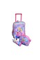 3 Pieces Cartoon-Printed School Trolley Bag for Kids  18 Inch with Lunch Bag and Pencil Pouch Included (Pink Princess Design, 18 Inch)