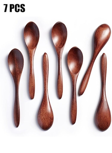 7 PCS Small Wooden Spoons Honey spoons for Tea Smooth Wooden Honey Teaspoon for Coffee Ellipse Serving Wood Spoons Mini Table Spoon for Jar and condiments Wooden Spoons for Eating