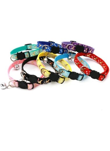 Adjustable Glow in The Dark Breakaway Cat/Dog Collars with Bell, 8 Pcs Multi Color Set, Moon Star Printed