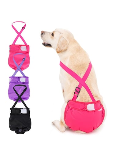 Avont 3 Pack Washable Female Dog Diaper with Suspender, Reusable Girl Doggie Diapers for Small Medium Large Doggy in Heat Cycle Period Incontinence -S Black/Pink/Purple