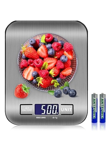 GENHY Kitchen Scales Digital,Ultra Slim Food Scale with Large LCD Display, Stainless Steel,11lb/10kg(Silver)