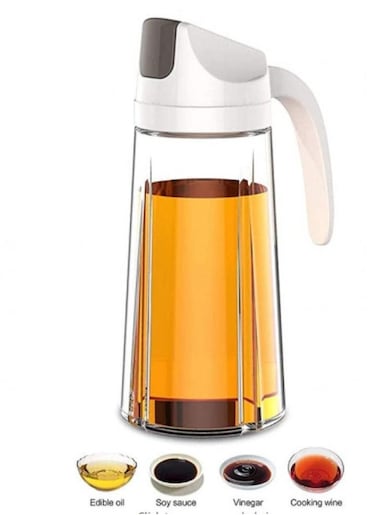 Oil Dispenser Bottles Auto Flip Olive Oil Dispenser Bottle,630ml Leakproof Condiment Container With Automatic Cap and Stopper,Non-Slip Handle for Kitchen Cooking(630ml-White)