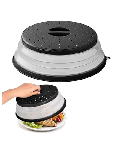 ALMEKAQUZ Microwave Food Cover, Vented Collapsible Microwave Splatter Guard, Cover Guard Lid with Steam Vent, Fruit Drainer Basket, Multi-Purpose Kitchen Gadget, Home Apartment Essential (Grey)