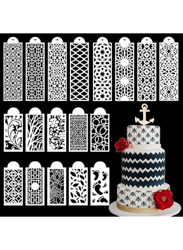 YHRY 18 Pcs Cake Decorating Stencils, Floral Wedding Cake Molds, Reusable DIY Baking Decor Mold for Cake Decoration, Cake Cookie Fondant Side Baking Mesh Stencil, Hollow Lace Cake Decoration Molds