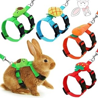 Khazna Bunny Rabbit Harness, 4 Sets Leash Set, Small Pet Cute Vest Harness Leash, with Decorations for Bunny Kitten Puppy, Small Pets (Fruit)