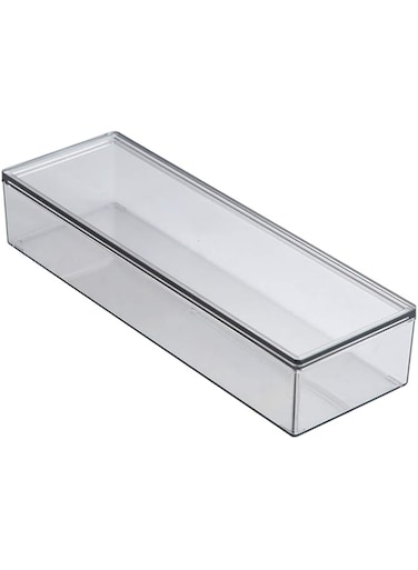 AIYoo Transparent Flatware Tray Kitchen Drawer Organizer with Lid - Plastic Kitchen Cutlery Tray and Utensil Silverware Storage Container with Cover - Dinnerware Holder for Camper Picnic