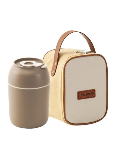 Stainless Steel Thermal Bento Box Leakproof Lunch Box,Portable Insulated Lunch Container Set With Bag For Adults, Kids Stackable Stainless Steel Food Container Brown,500ml