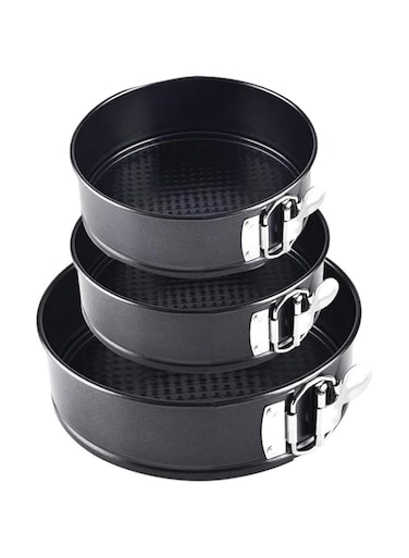 Yanek Springform Aluminium 3-Piece Cake Tin Set &ndash; Non-Stick Aluminium Cheesecake Pan Mould Rings, Ideal for Perfect Cakes &amp; Desserts with Elegant Black Design