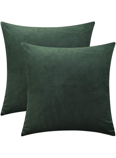 Rythome Set of 2 Comfortable Throw Pillow Cover for Bedding, Decorative Accent Cushion Sham Case for Couch Sofa, Soft Solid Velvet with Zipper Hidden - 18"x18", Dark Jungle Green