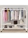 CHIC Clothes Garment Rack, Heavy Duty Clothes Drying Rack with Wheels &amp; Shoe Shelves, Functional Clothes Stand Double-Raill Clothing Hanger with 4 Branch Hooks for Bedroom Indoor