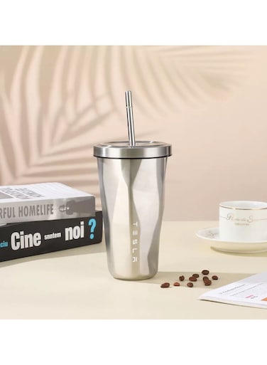 500ml Stainless Steel Straw Tumbler&Acirc;&nbsp;with 304 Inner Lining   Car Cup, Outdoor &amp; Business Use   Trendy Straight-Sided Cup   Holiday Gift