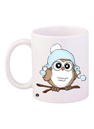 Cartoon Owl Printed Coffee Mug White/Blue/Brown 11ounce
