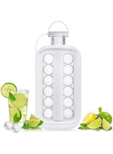 Ice Cube Tray, Portable Ice Cube Mold Flask, Sphere Ice Ball Maker With Lid Makes 17 Round Ice Cubes Mold, Reusable Silicone Ice Cube Mold For Freezer Coffee, Tea, Cola, Juice&iuml;&frac14;&OElig;No BPA (White)