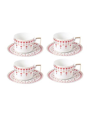 8-Piece Cup And Saucer Set Red/White 8.5x6.5cm