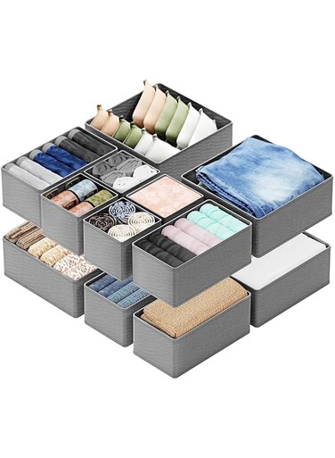 12 Pack Underwear Drawer Organiser,Drawer Organizers,Foldable Drawer Organizers for Clothing, Dresser Organizer for Socks, Bras, Underwear, Leggings, Jeans, and Sweaters by BAOLY (Grey)