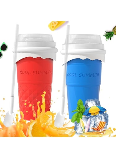 KASTWAVE 2Pcs Slushie Maker Cup, Quick Frozen Magic Cup Silicone Slushy Cup 500ml Smoothies Squeeze Cup with Lid for Cola, Milk Shake, Fruit Juice