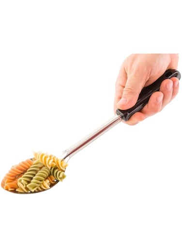 Perforated Buffet Spoon, Perforated Serving Spoon - Stainless Steel With Black Plastic Handle - 13" - 1Ct Box - Met Lux - Restaurantware